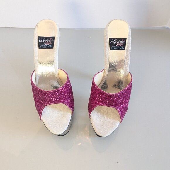 Y2K Lover's Lane Signature Collection Pink Glitter Stiletto Heels Clear Platform - Picture 7 of 10